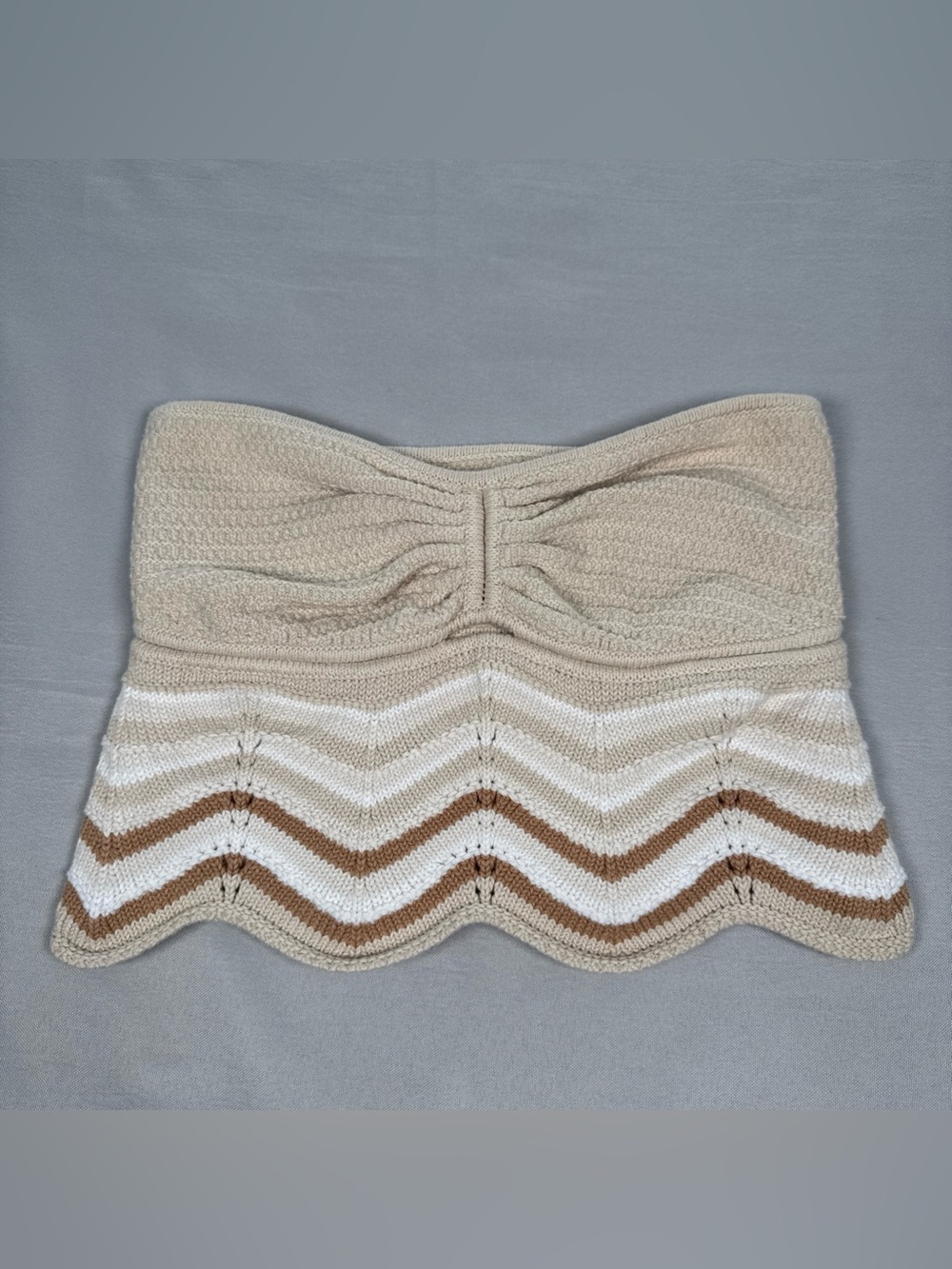 American Eagle Chevron Cotton Crochet Strapless Stretch Tube Top Beige Small